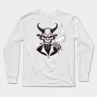 devil smoking a blunt cartoon design Long Sleeve T-Shirt